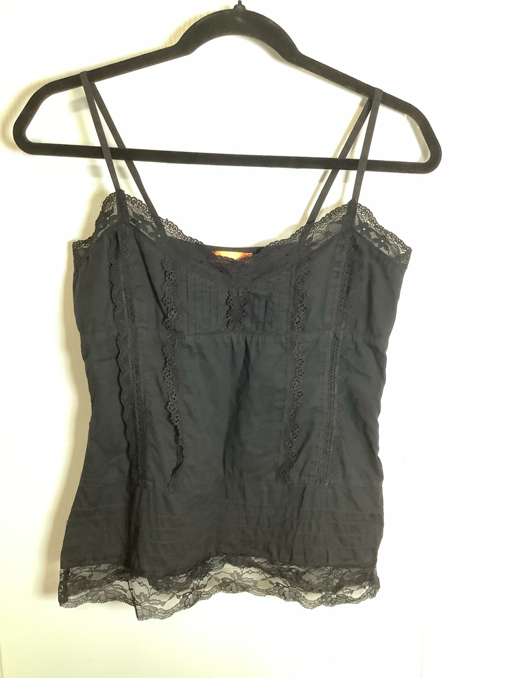 Y2K Boho Black Lace-Trim Cami Top - Women's